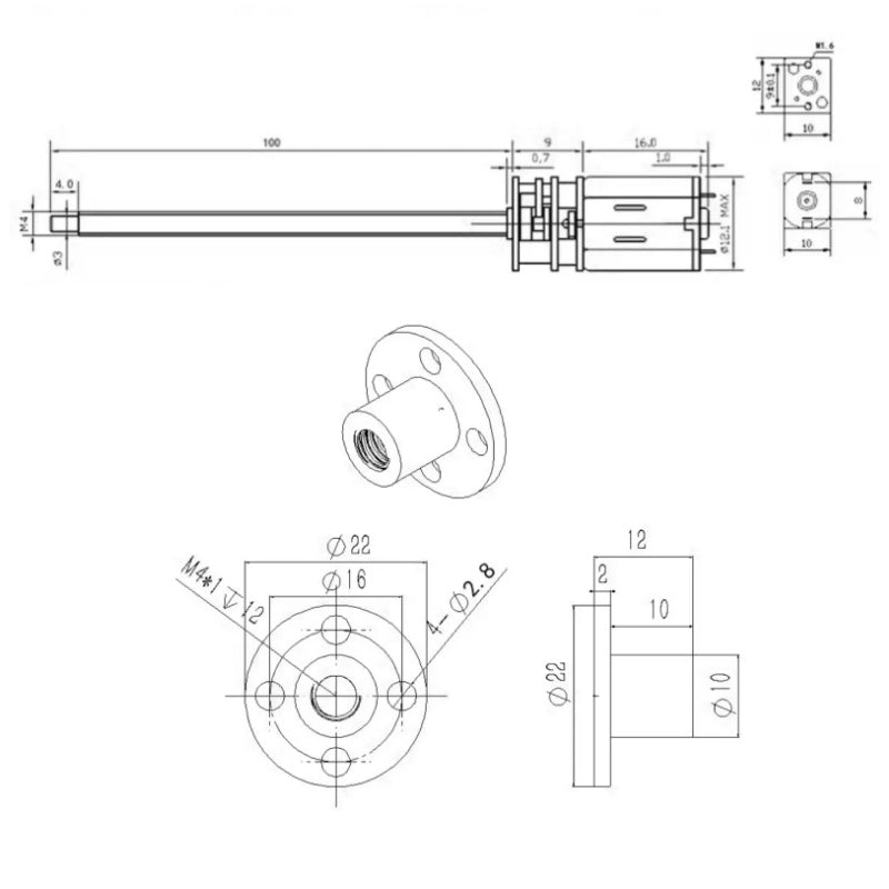 N20 dc gear motor,M4 lead screw shaft motor,100mm long threaded shaft motor,micro reduction motor,3v 6v 12v small dc motor,low speed high torque motor,mini brushed dc motor,robot diy motor,smart lock motor,micro linear actuator motor,N20 motor with flange nut