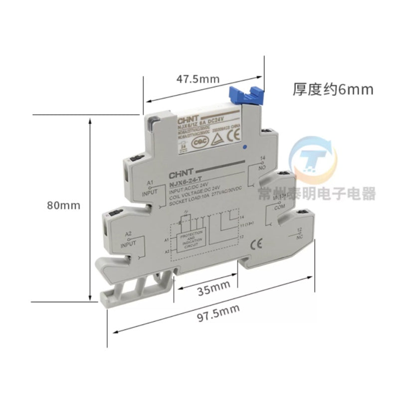chint njx6 relay,slim 6mm intermediate relay,din rail thin relay,original chint relay,dc12v dc24v relay,6a 10a relay,1z changeover relay,screw spring socket base,plc signal relay,automation control relay,solenoid drive relay,industrial cabinet spare parts