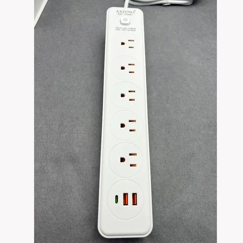 US power strip with USB C, USB charging surge protector,  5 port power bar with USB-A USB-C