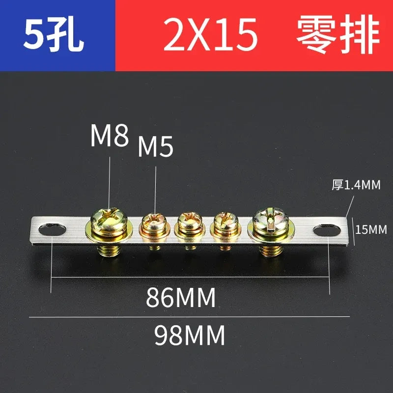 terminal block,5 hole 2x15 neutral zero bar,bulk distribution terminal block for industrial cabinet,electrical cabinet wiring terminal