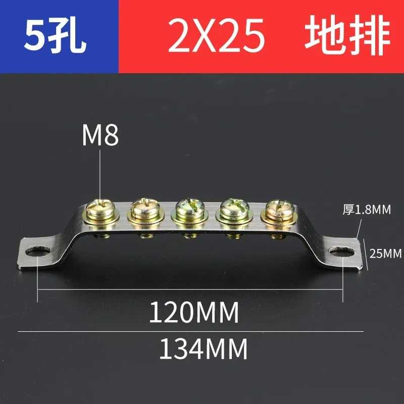 terminal block,5 hole 2x25 ground earth bar,bulk distribution terminal block for industrial cabinet,electrical cabinet wiring terminal