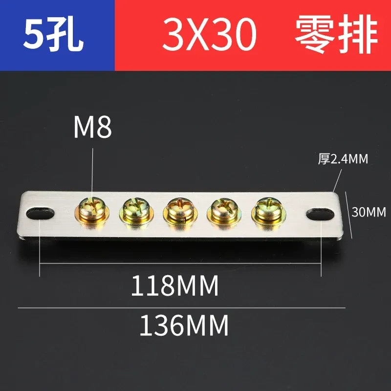 terminal block,5 hole 3x30 neutral zero bar,bulk distribution terminal block for industrial cabinet,electrical cabinet wiring terminal