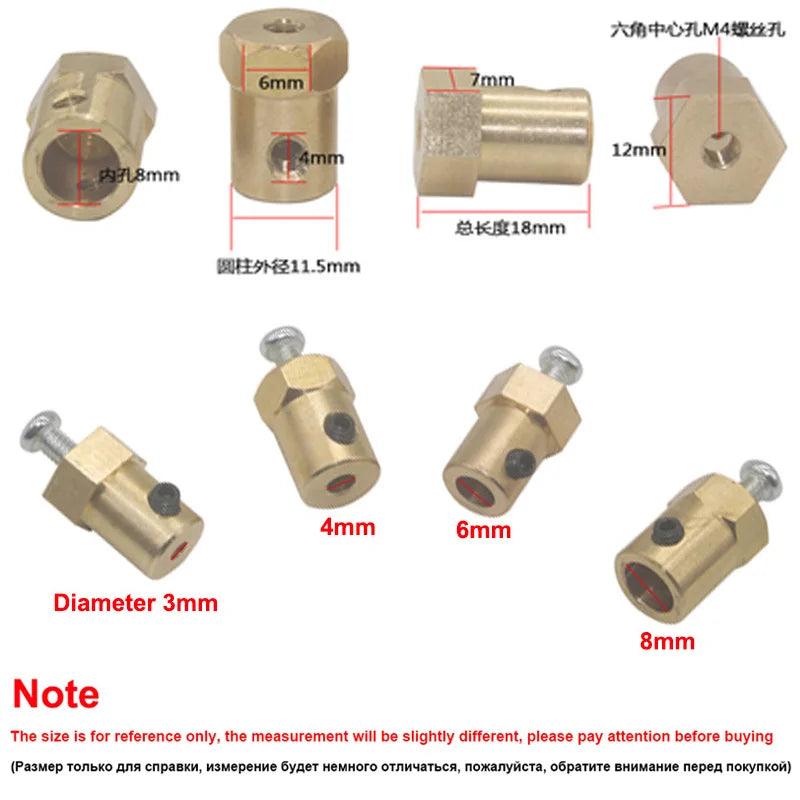 5pcs Hexagon Coupling 2mm 3mm 3.17mm 4mm 5mm 6mm 7mm 8mm Brass Copper Rigid Wheel Hub Motor Connector Sleeve Smart Car - electrical center b2c