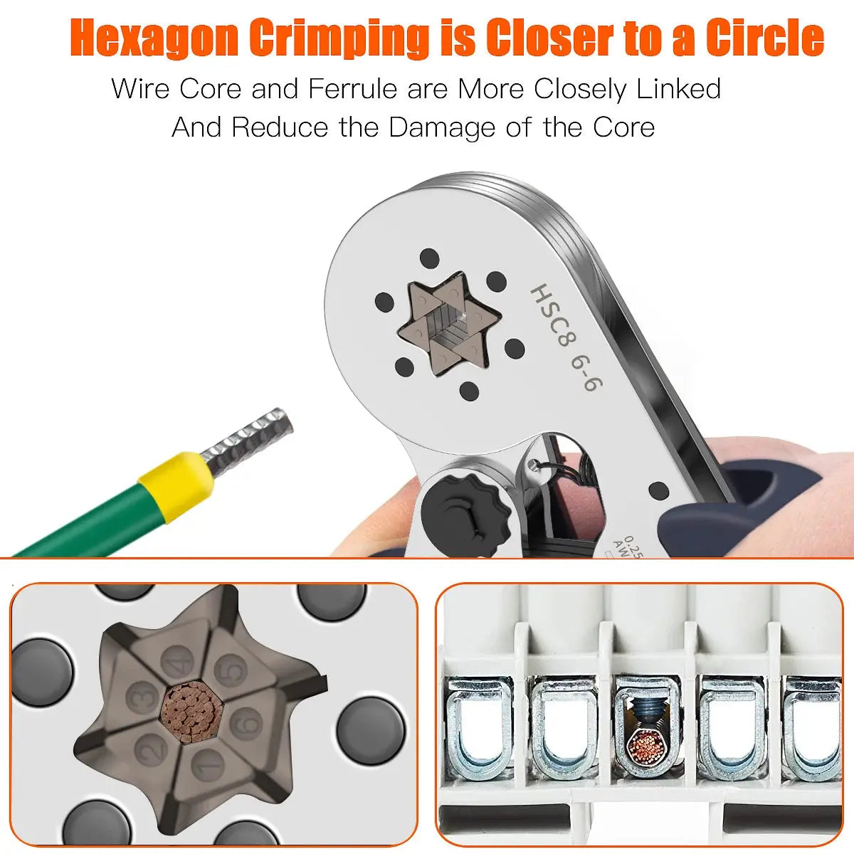 Hexagonal Ferrule Crimp Tool Wire Ferrule Crimping Tool HSC8 6-6/6-4 Self-adjustable Ratcheting Crimper for AWG23-10 0.25-6.0mm² electrical center b2c
