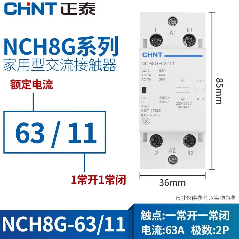 CHNT NCH8 NCH8G-63/11 1NO1NC 2P63A Modular Contactor , Household lighting Contactor