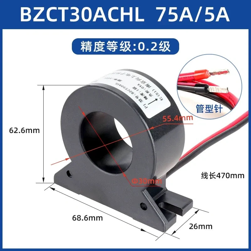 BZCT30AL current transformer, through core CT, energy meter current transformer, 75/5A CT, 0.2 class current transformer, 