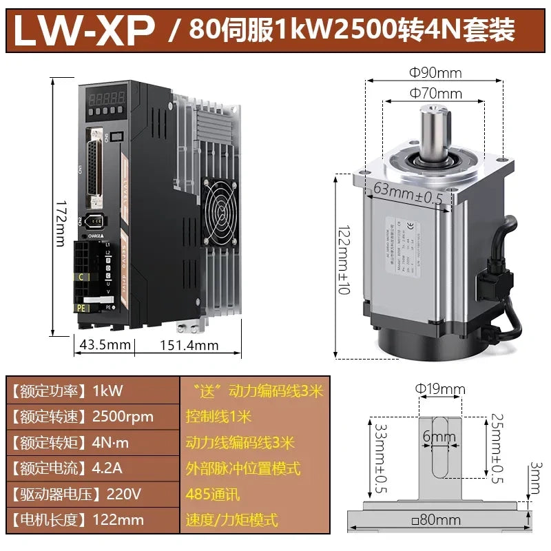 80mm 1000w servo motor ,cnc servo motor with motor driver,automation servo motor,2500rpm servo motor set,industrial servo motor,closed loop servo motor