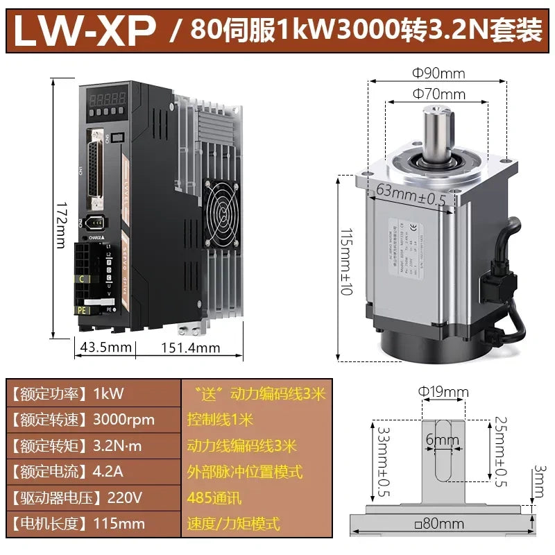 80mm 1000w servo motor ,cnc servo motor with motor driver,automation servo motor,3000rpm servo motor set,industrial servo motor,closed loop servo motor
