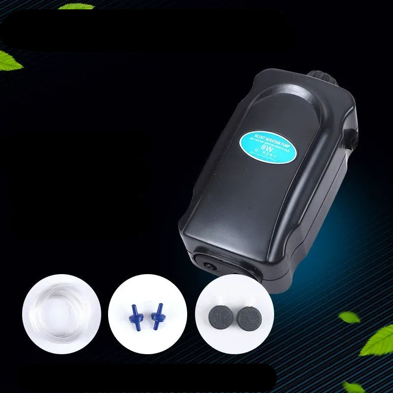 110V aquarium air pump, 110V 8W Dual port fish tank oxygen pump with 4cm Round Air Disc