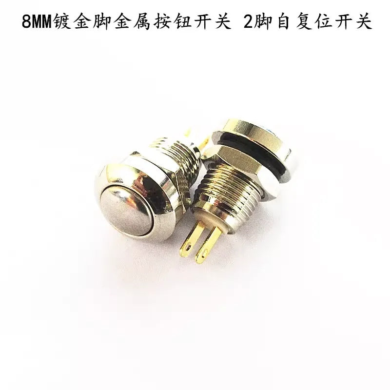 8mm push button switch, metal push button, momentary switch, self-reset switch, latching switch, 2 pin switch, waterproof switch, mini tact switch, round push button, automotive switch, industrial control switch, DIY electronics switch, 8mm metal switch, SPST switch, 1NO switch, welding terminal switch