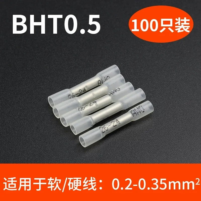 0.2-0.35mm heat shrink butt connector, waterproof wire splice terminal, BHT0.5 butt terminal 100pcs/lot,  AWG26-24 wire connector