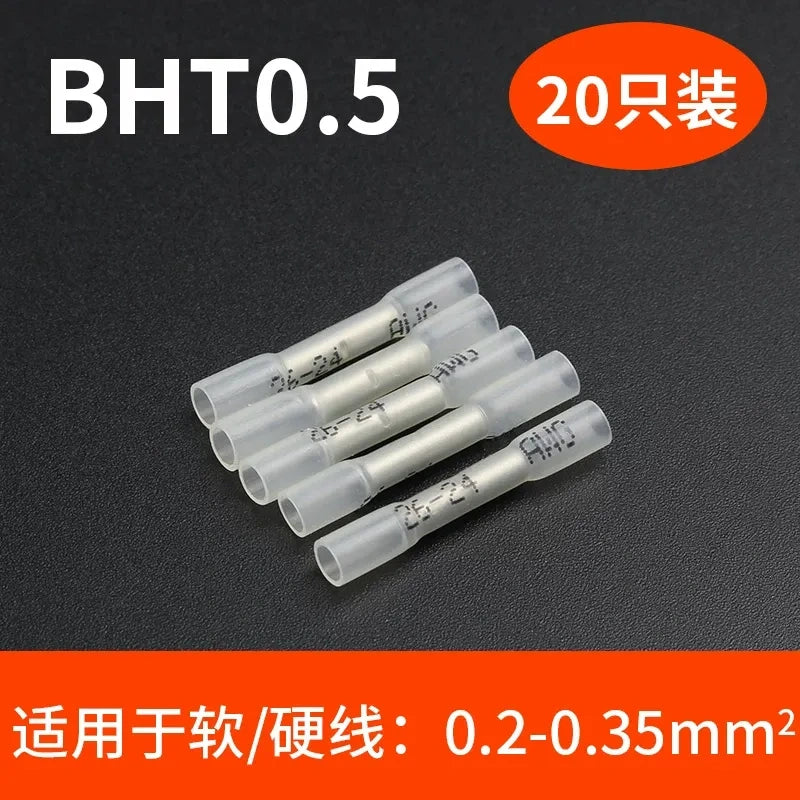 0.2-0.35mm heat shrink butt connector, waterproof wire splice terminal, BHT0.5 butt terminal 20pcs/lot,  AWG26-24 wire connector