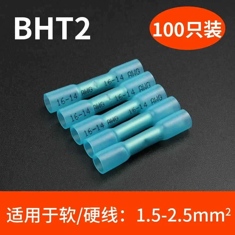 1.5-2.5mm heat shrink butt connector, waterproof wire splice terminal, BHT2 butt terminal 100pcs/lot,  AWG16-14 wire connector