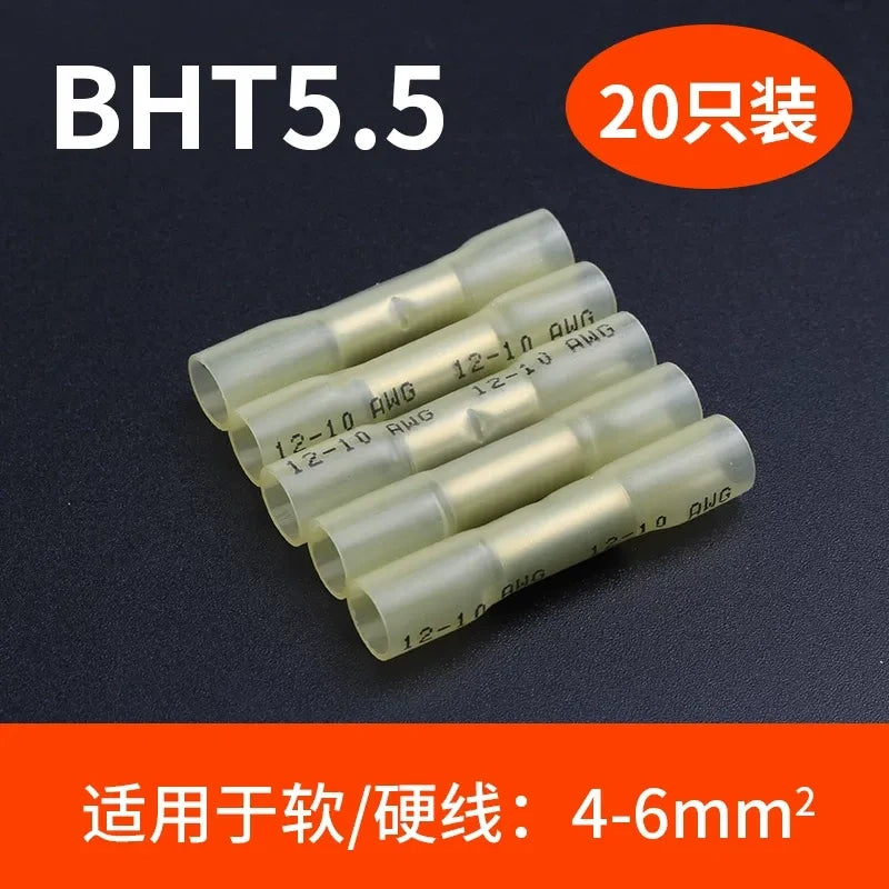 5.5mm heat shrink butt connector, waterproof wire splice terminal, BHT5.5 butt terminal 20pcs/lot,  AWG12-10 wire connector
