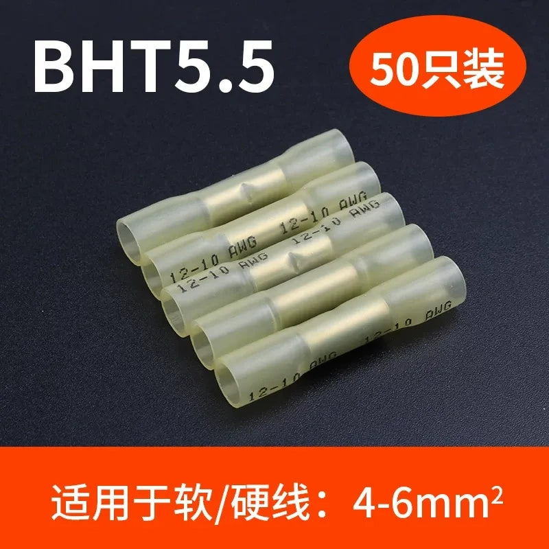 5.5mm heat shrink butt connector, waterproof wire splice terminal, BHT5.5 butt terminal 50pcs/lot,  AWG12-10 wire connector