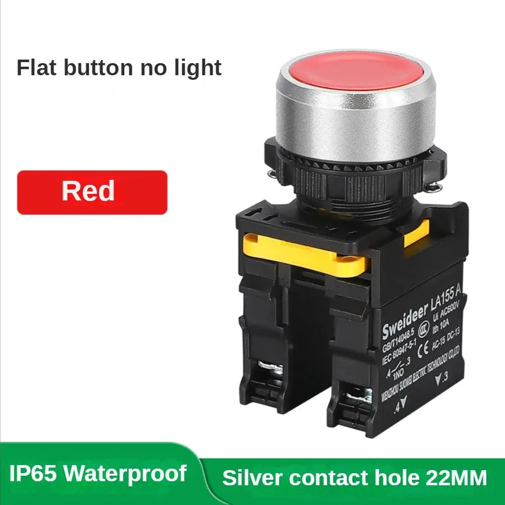 Button Switch Waterproof Momentary Self Reset Self Locking Flat Round Head 22mm Power Push Button Switch 10A 1NO 1NC Red Green - electrical center b2c