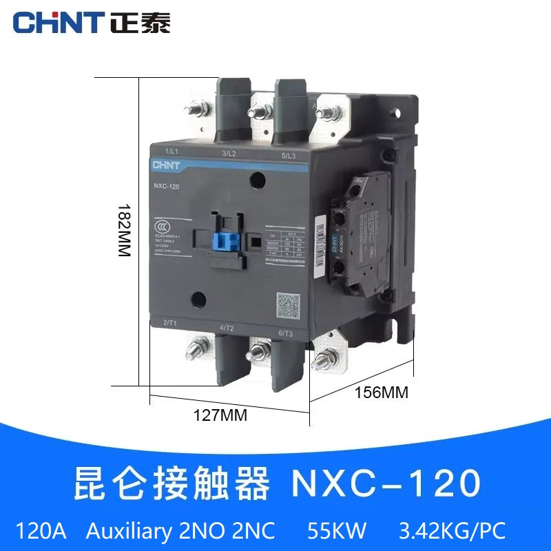 chint nxc contactor,kunlun nxc ac contactor,original chint magnetic contactor NXC-120 1NO+1NC 120A din rail contactor 