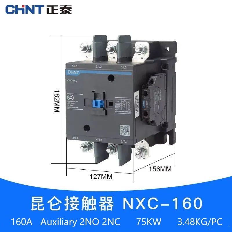 chint nxc contactor,kunlun nxc ac contactor,original chint magnetic contactor NXC-160 1NO+1NC 160A din rail contactor 