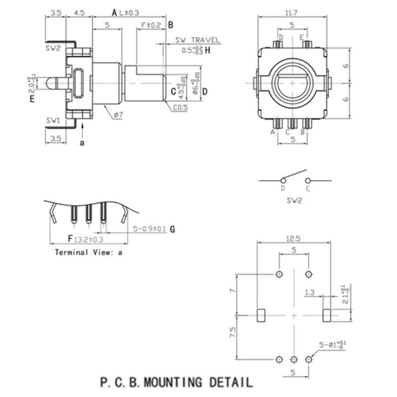 EC11 Through-hole Rotary Encoder with Push Button Switch, Incremental 15 / 20 Pulse 360 Degree Rotary Encoder