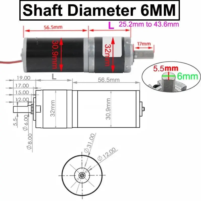 DC Planetary Gear Motor 24V 12V Low Speed Small Motor Diameter 32MM Adjustable Speed And Reversible Shaft Diameter 6MM Or 8MM - electrical center b2c