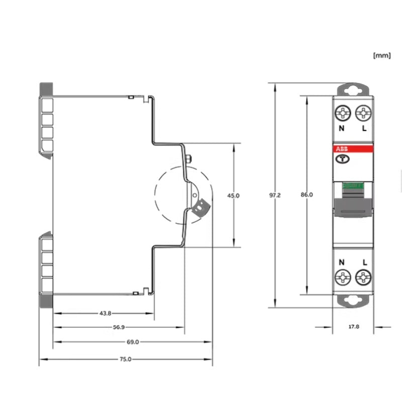 ABB GS201CL قاطع دارة RCBO أحادي القطب + محايد، 10/16/20/25/32 أمبير 30 ملي أمبير
