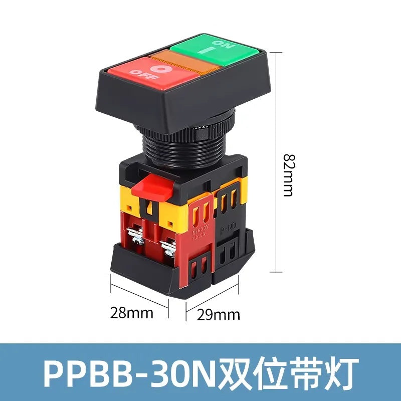 Dual Push Button Switch, LED Push Button, Momentary Switch, 10A Start Stop Switch, 22mm Push Button, 25mm Push Button, 30mm Push Button, Industrial Control Switch, Self-Reset Switch, 1NO 1NC Switch, APBB-22, AS-22, PPBB-30N