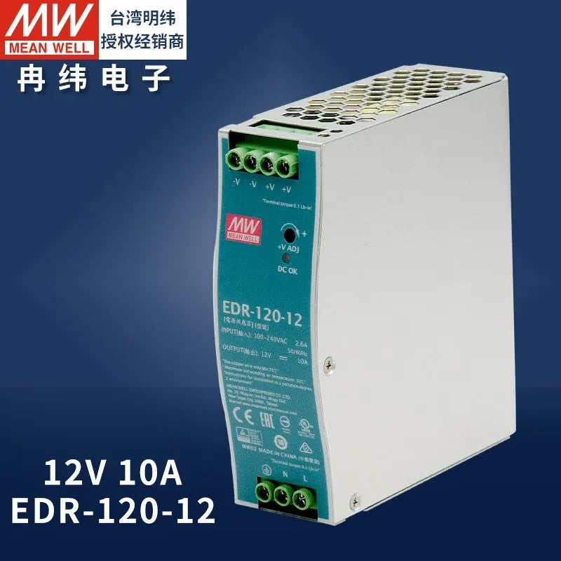 Mean Well original power supply, slim DIN rail power supply, PLC power supply edr-120-12