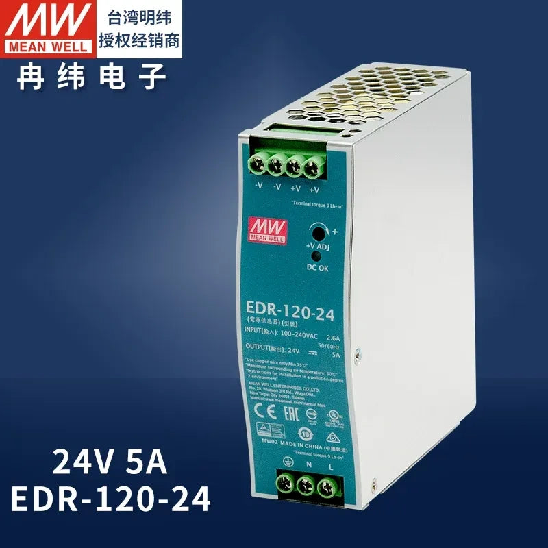 Mean Well original power supply, slim DIN rail power supply, PLC power supply edr-120-24