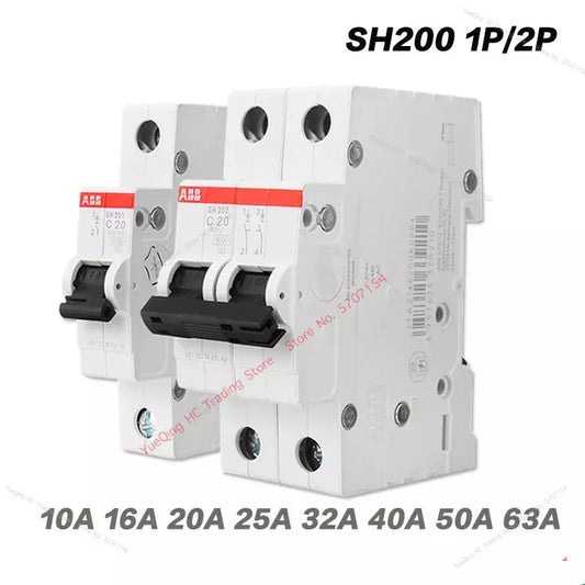 ABB Electric SH200 MCB Miniature Circuit Breaker Air Switch AC 1P 2P C 10A 16A 20A 25A 32A 40A 63A