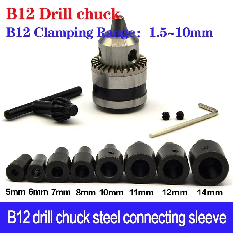 Mini Electric Drill Chuck 1.5-10mm Mount B12 Taper Connector Rod Motor Shaft Chuck For Drill With Adapter Key Wrench Power Tool