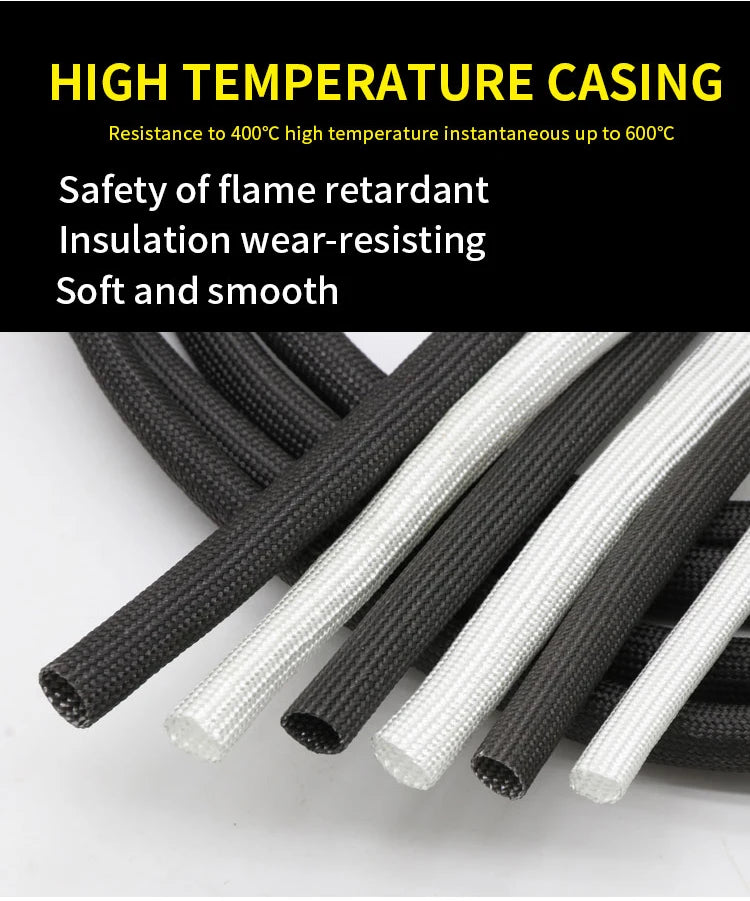 1/5M ID 1mm ~ 40 mm Braided Fiberglass Sleeve 600 Deg.C High Temperature Chemical Glass Fiber Tube Fiberglass Sleeving