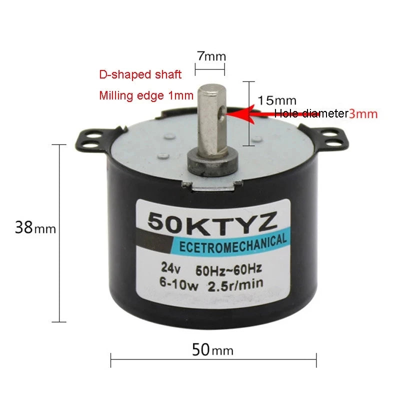 50KTYZ Permanent Magnet Synchronous Motor 6W AC 12V 24V 110V 220V Geared Slow Speed 1rpm to 60rpm Motors Forward Reversed CW CCW