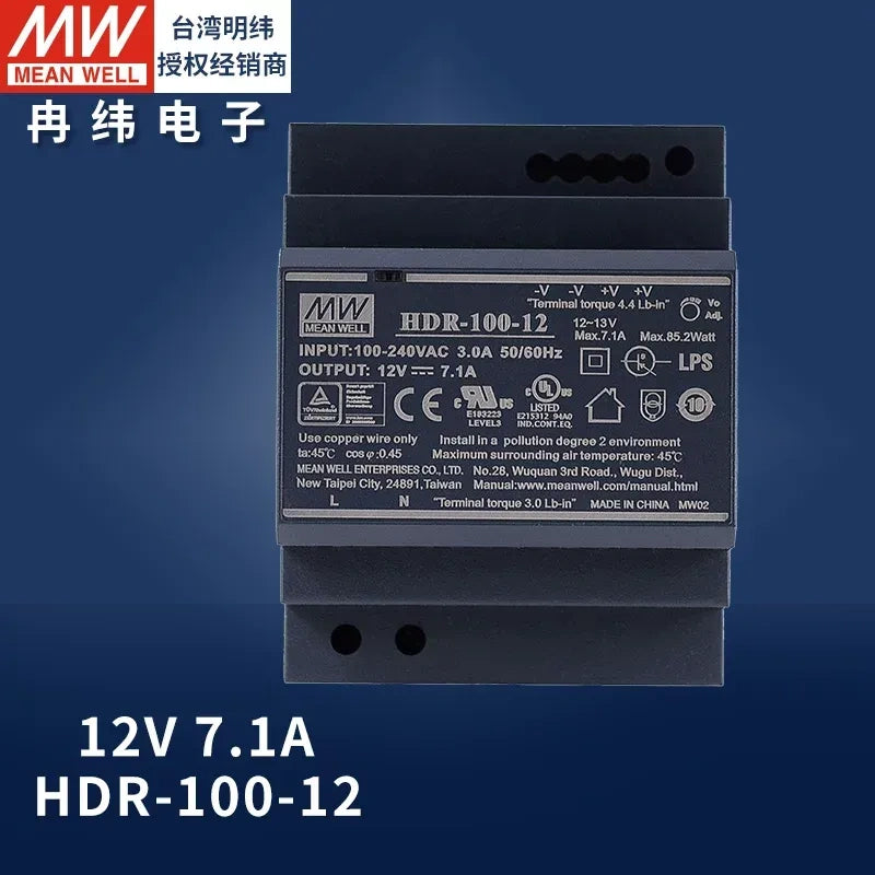 Mean Well original power supply, slim DIN rail power supply, PLC power supply hdr-100-12