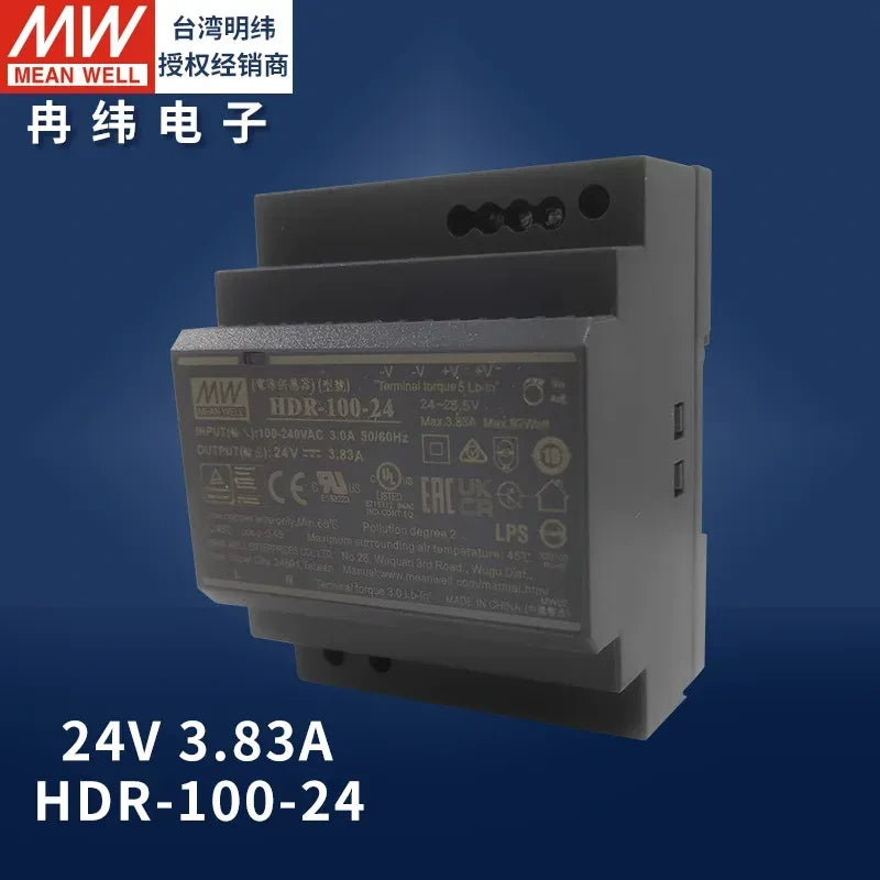 Mean Well original power supply, slim DIN rail power supply, PLC power supply hdr-100-24