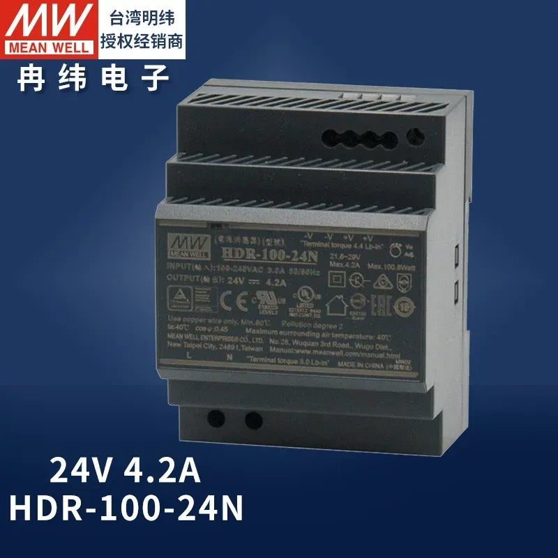 Mean Well original power supply, slim DIN rail power supply, PLC power supply hdr-100-24n