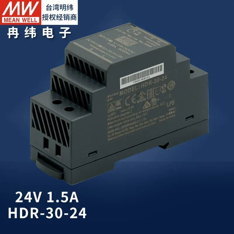 Mean Well original power supply, slim DIN rail power supply, PLC power supply hdr-30-24