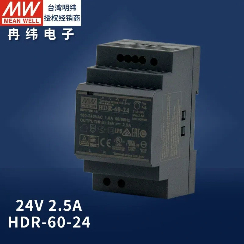 Mean Well original power supply, slim DIN rail power supply, PLC power supply hdr-60-24
