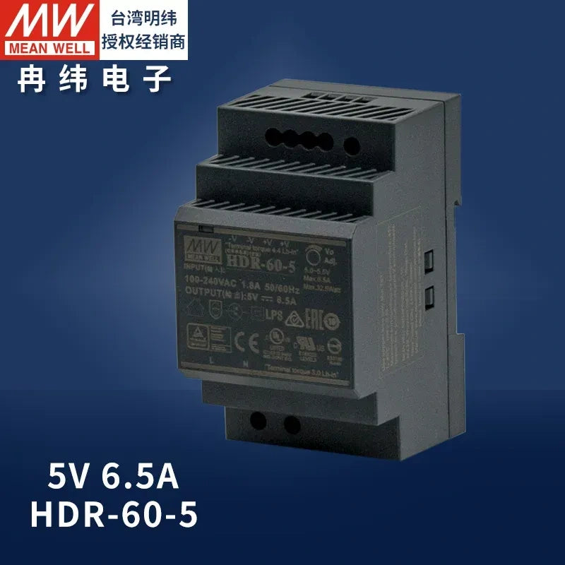 Mean Well original power supply, slim DIN rail power supply, PLC power supply hdr-60-5