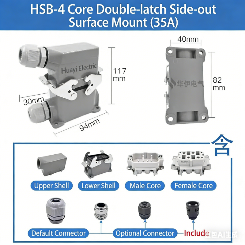 Rectangular Heavy Duty Connector HSB-4/6/12 Pin 35A High Current Waterproof Aviation Plug & Socket
