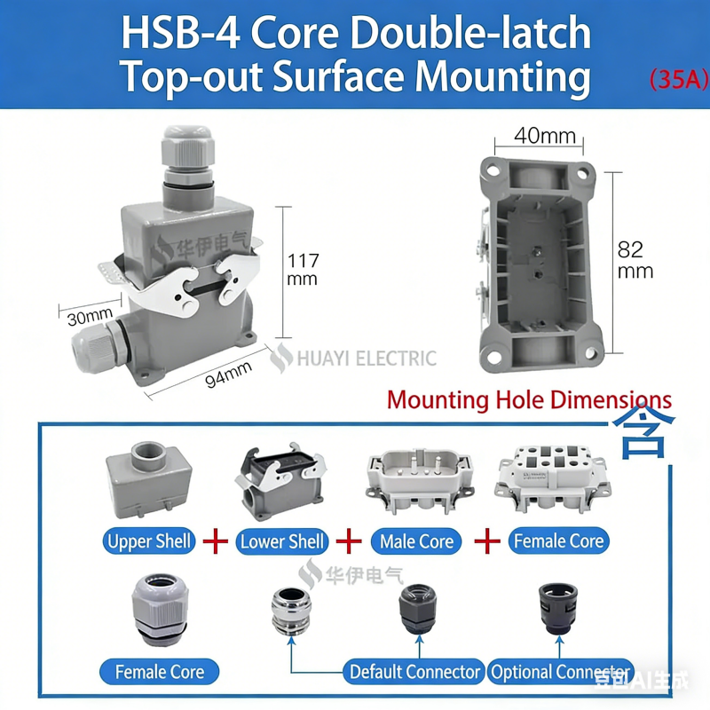 Rectangular Heavy Duty Connector HSB-4/6/12 Pin 35A High Current Waterproof Aviation Plug & Socket