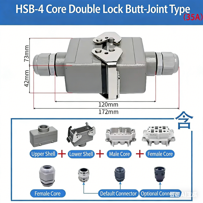 Rectangular Heavy Duty Connector HSB-4/6/12 Pin 35A High Current Waterproof Aviation Plug & Socket