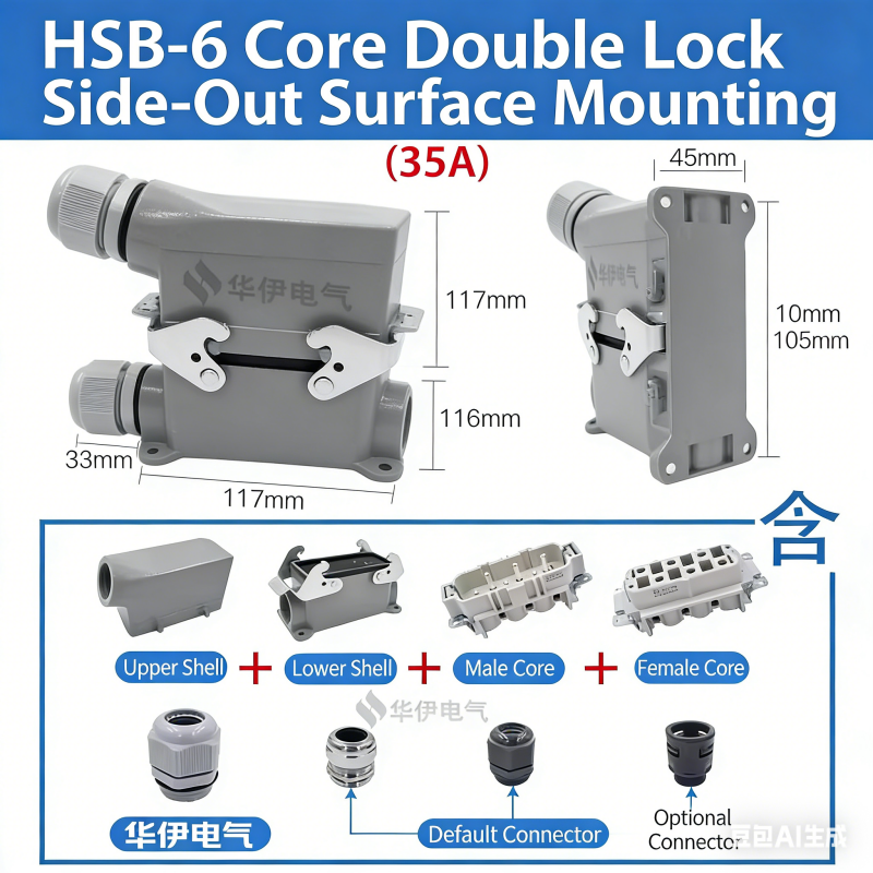 Rectangular Heavy Duty Connector HSB-4/6/12 Pin 35A High Current Waterproof Aviation Plug & Socket