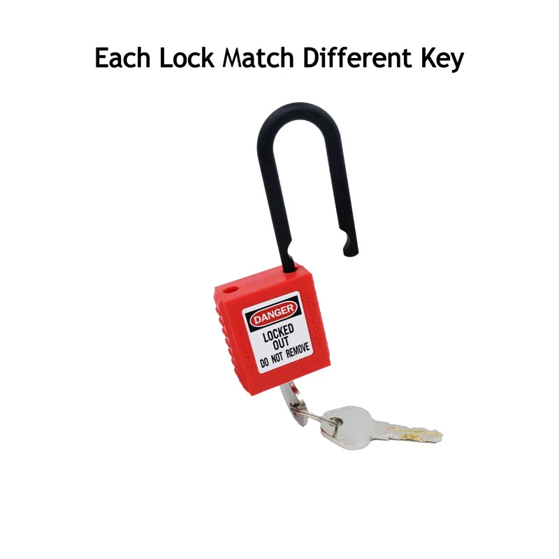 ABS Lock Security Padlock Engineering Lock Plastic Shackle Steel 38mm Nylon Non Conductive Safety Padlock with 2 Unique Key