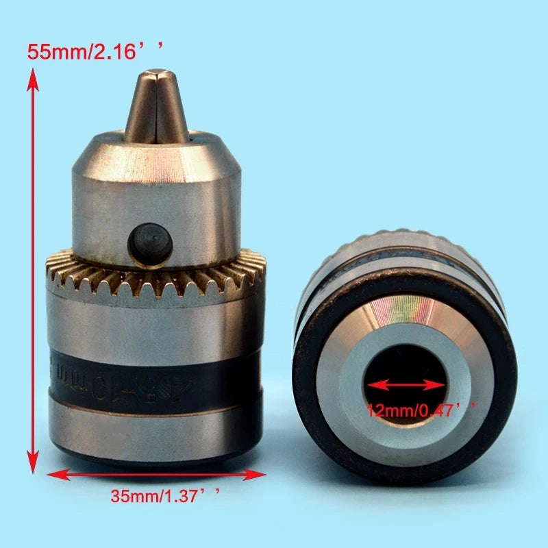 Mini Electric Drill Chuck 1.5-10mm Mount B12 Taper Connector Rod Motor Shaft Chuck For Drill With Adapter Key Wrench Power Tool