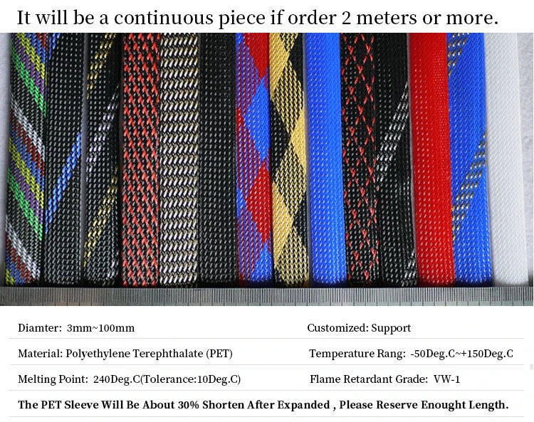 1/5/10M New Tight PET Braided Sleeve 2 4 6 8 10 12 14 16 20 25 30mm High Density Insulated Cable Protection Expandable Sheath