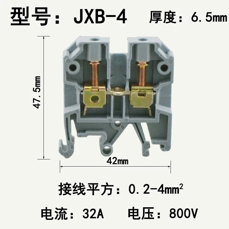 JXB-4 Din rail terminal block,screw type wire connector,DIN rail wire terminal,0.2mm²‑4mm² terminal block