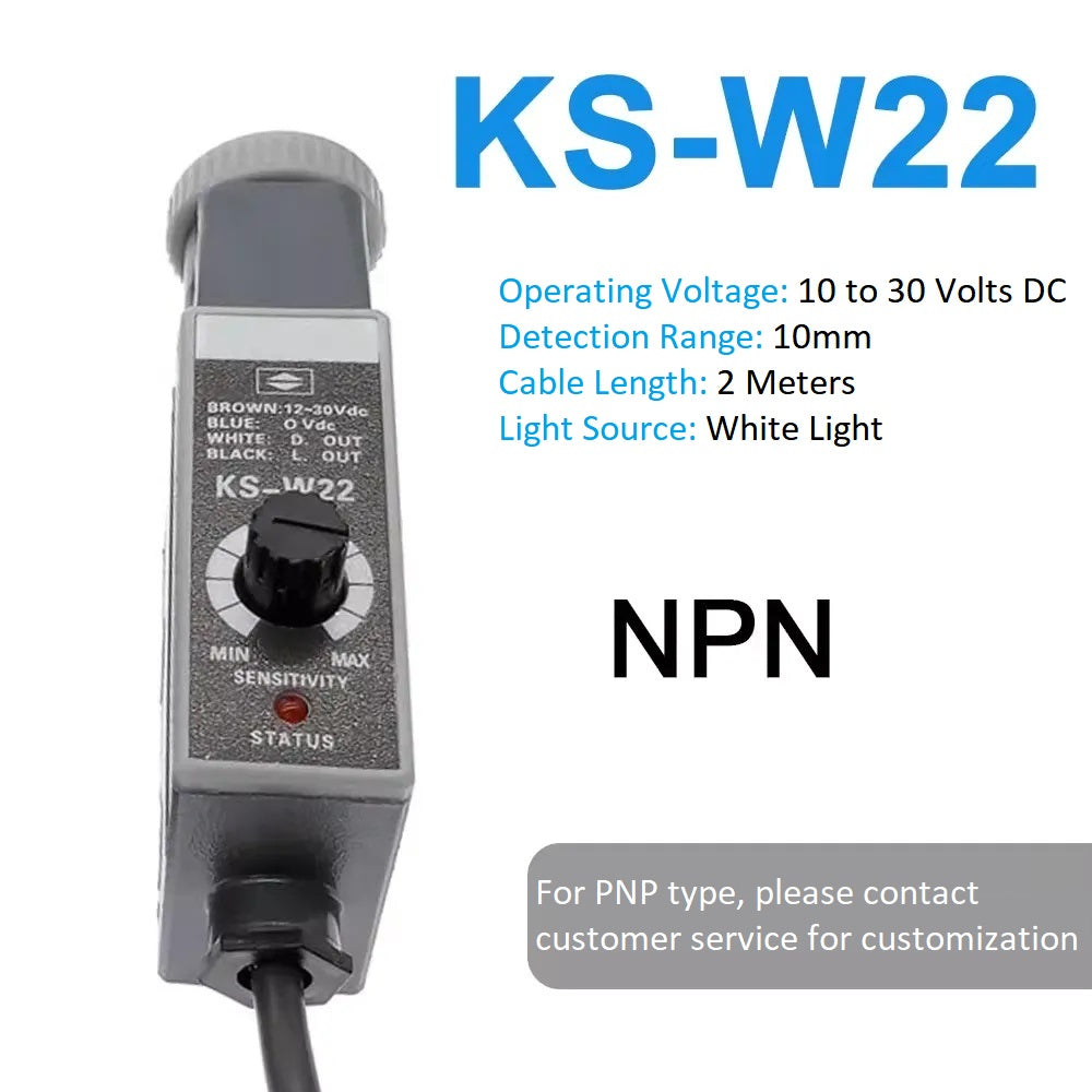 KS-W22/G22/R22/WG22/RG22/WR22 Photoelectric Switch Color Mark Sensor, Photoelectric Eye for Packaging Machine, 10-30VDC, 10mm Detection Distance