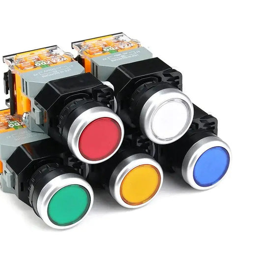 22mm LA38-11D/11DS Quality Sliver Contact Push Button Switch with Light on/Off Momentary/Latching220V LED Indicators - electrical center b2c,la38 series button switch