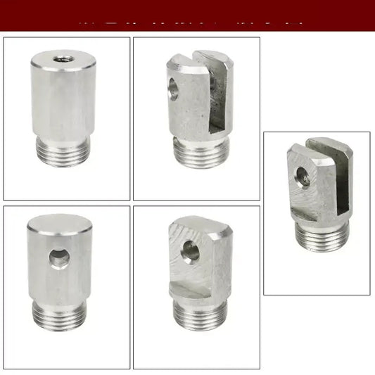 linear actuator end fitting, actuator connector cap, silver actuator end cap, actuator mounting fitting round, actuator end flat, actuator connector u-slot, actuator fitting, actuator threaded end cap