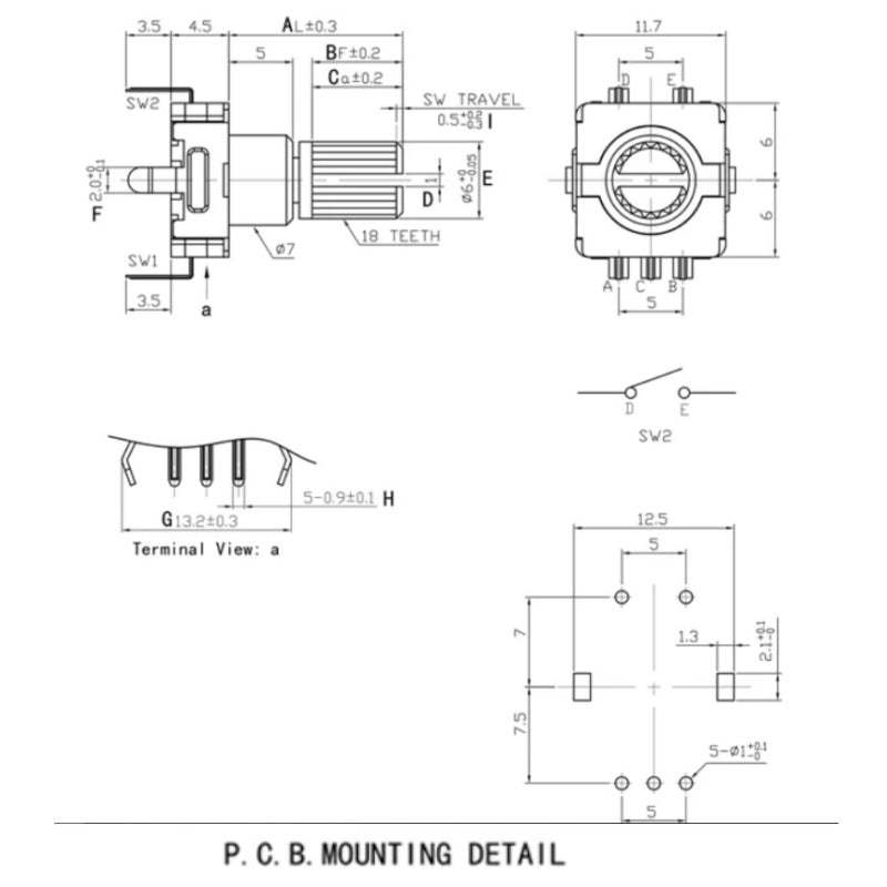 EC11 Through-hole Rotary Encoder with Push Button Switch, Incremental 15 / 20 Pulse 360 Degree Rotary Encoder